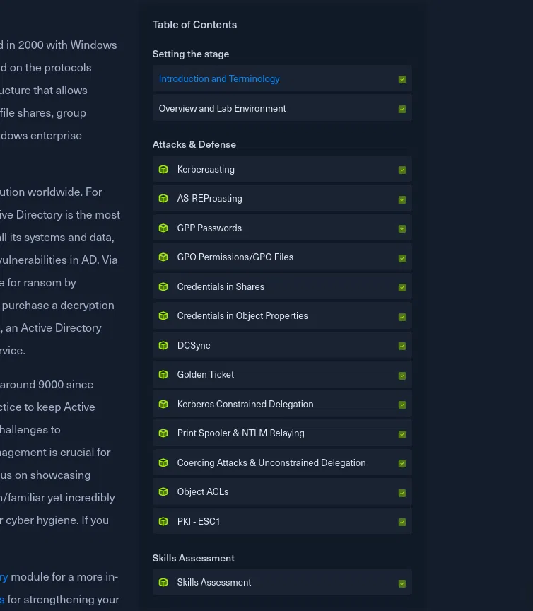 Extrait du contenu du module Windows Attacks & Defense de la certification CDSA.