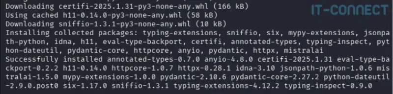 Confirmation de l’installation du module Python mistralai.