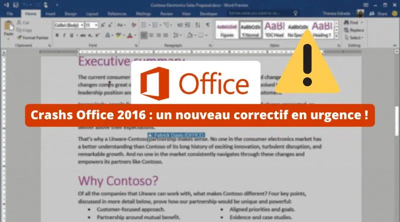 Crashs Office 2016 - un nouveau correctif en urgence