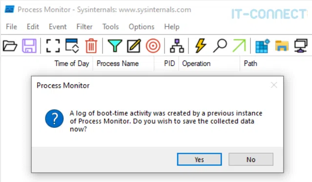 Message de confirmation pour l’enregistrer des données capturées.