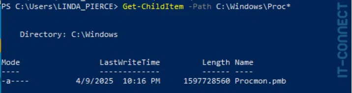 Fichier d'enregistrement des activités depuis le démarrage de ProcMon.