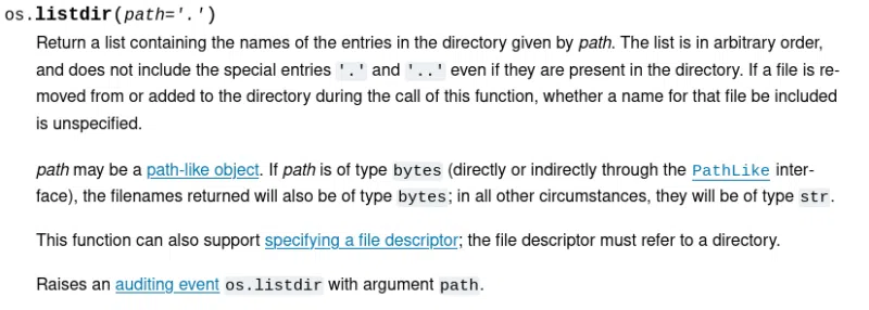 Extrait de la documentation Python du module os.