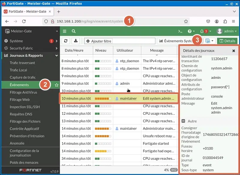 Modification du mot de passe admin avec le compte maintainer.