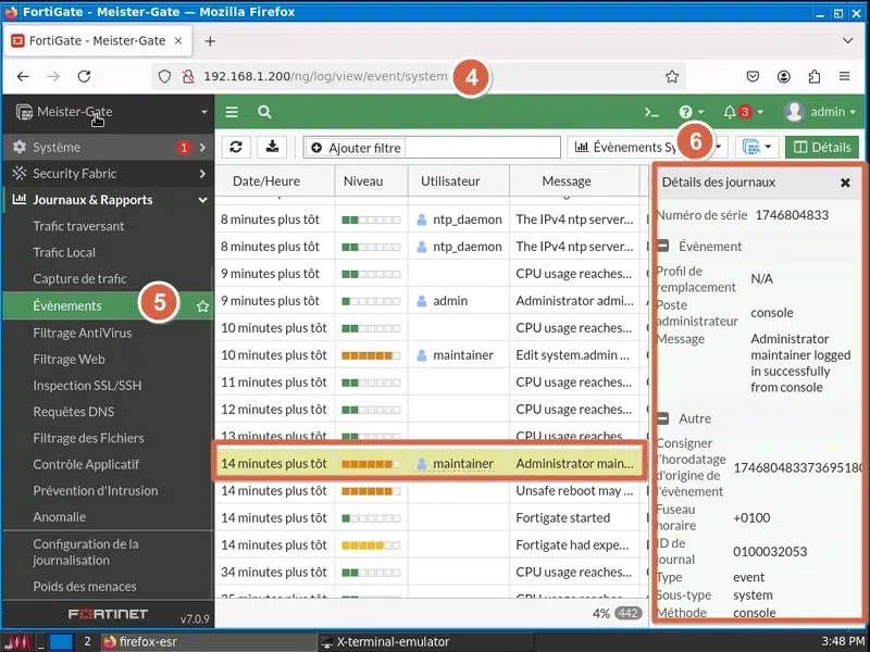 Connexion avec le compte admin et son nouveau mot de passe.
