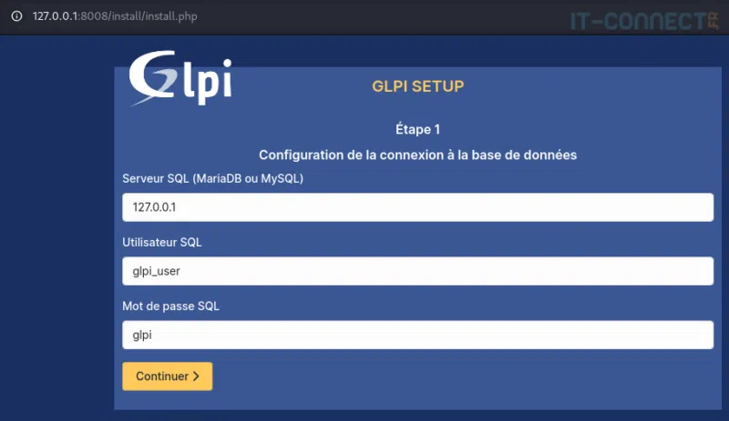 Configuration de la base de données lors du déploiement de GLPI.