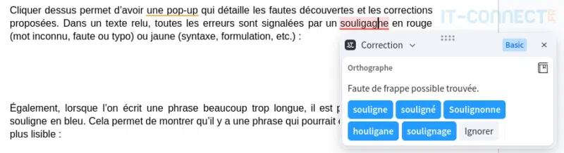 Corrections proposées par LanguageTool.