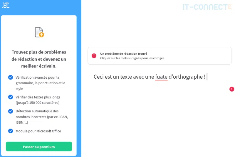 Interface web dédiée de LanguageTool.