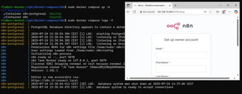 Connexion à n8n installé sur Docker