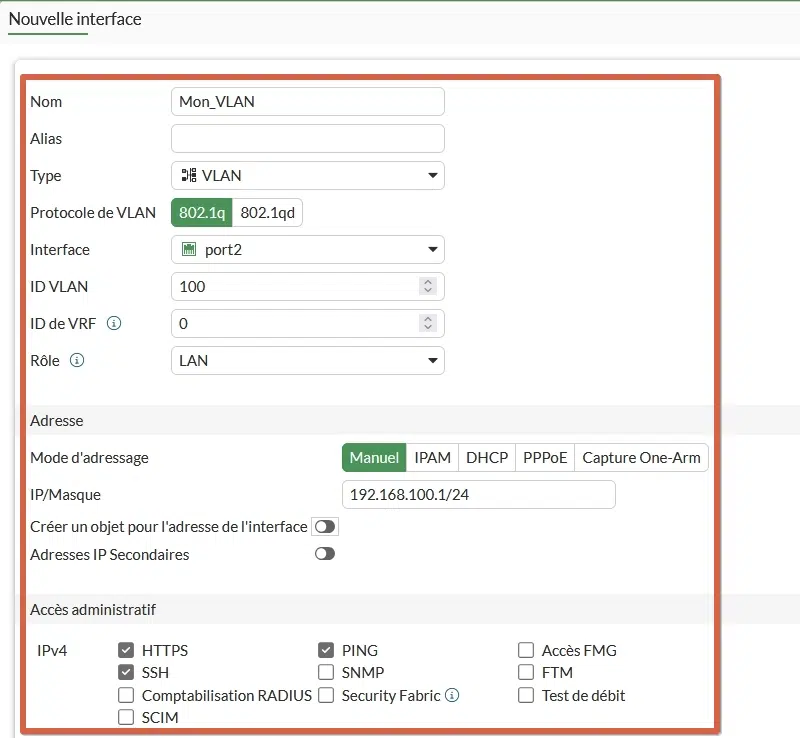 Nouvelle interface VLAN.
