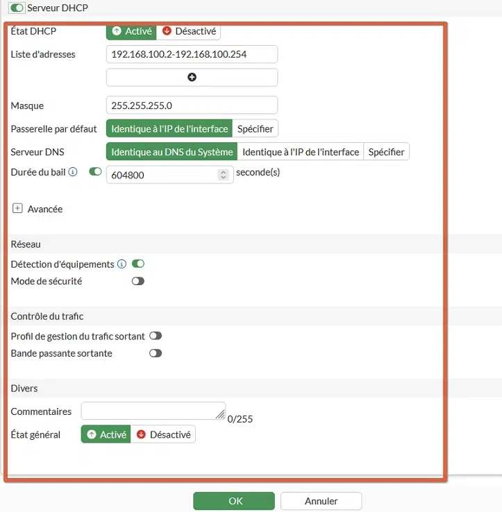 Configuration d'un serveur DHCP sur le VLAN.