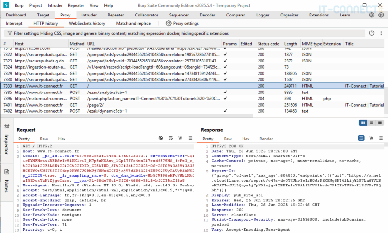 Vue principale d'un proxy web local.