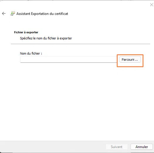 Choisir l'emplacement du fichier de sortie pour le certificat Yubico AB.