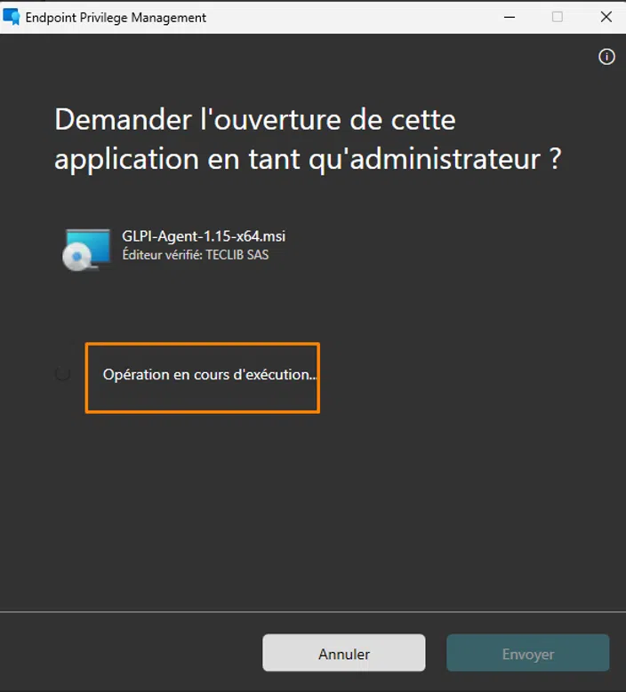 EPM - Exécuter avec un accès surélevé - Demande en attente