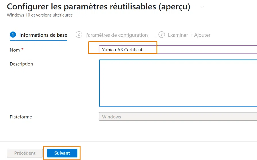 EPM - Paramètres réutilisables - Nommer le certificat éditeur