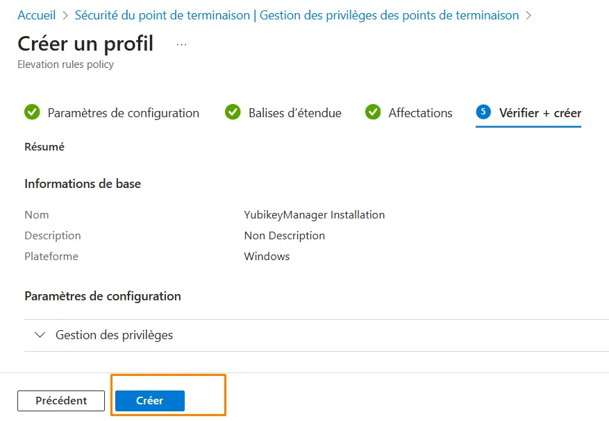 Stratégie EPM pour une application - Vérifier et créer