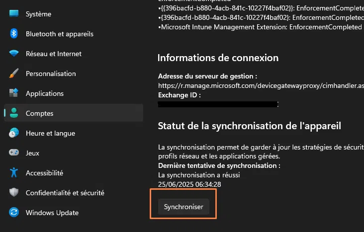 Synchroniser Windows avec Intune pour appliquer la stratégie EPM