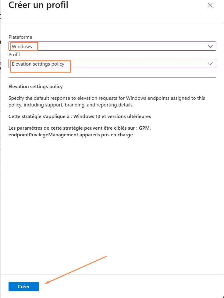 EPM - « Elevation Settings policy » pour « Windows ».