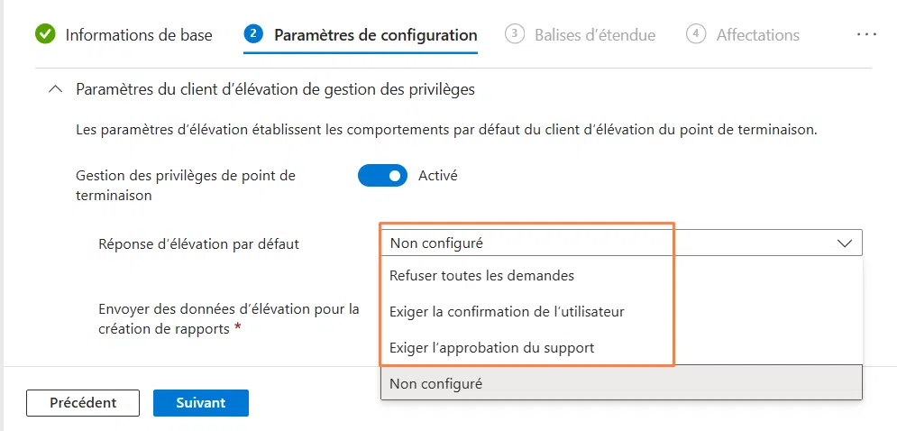 EPM - Réponse d'élévation par défaut