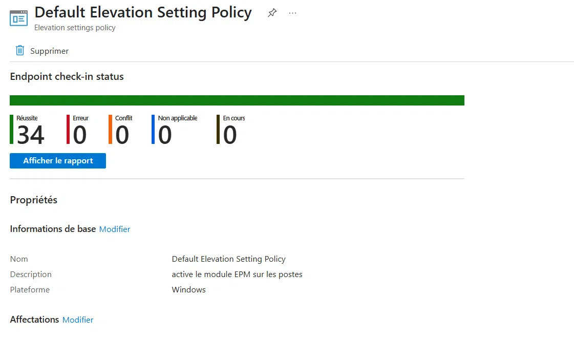 Déploiement de la stratégie Intune EPM