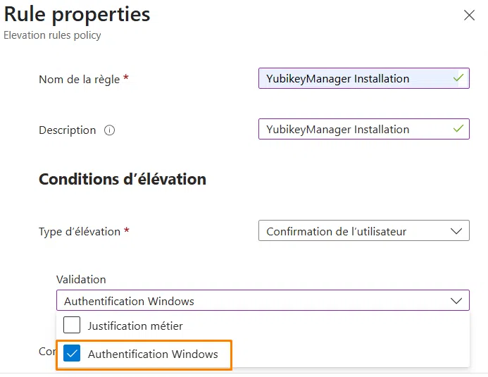 EPM - Type d'élévation - Authentification Windows