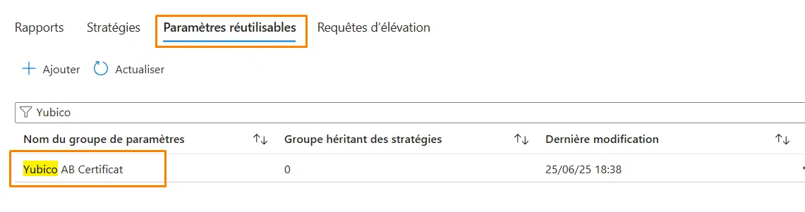 EPM - Liste des paramètres réutilisables
