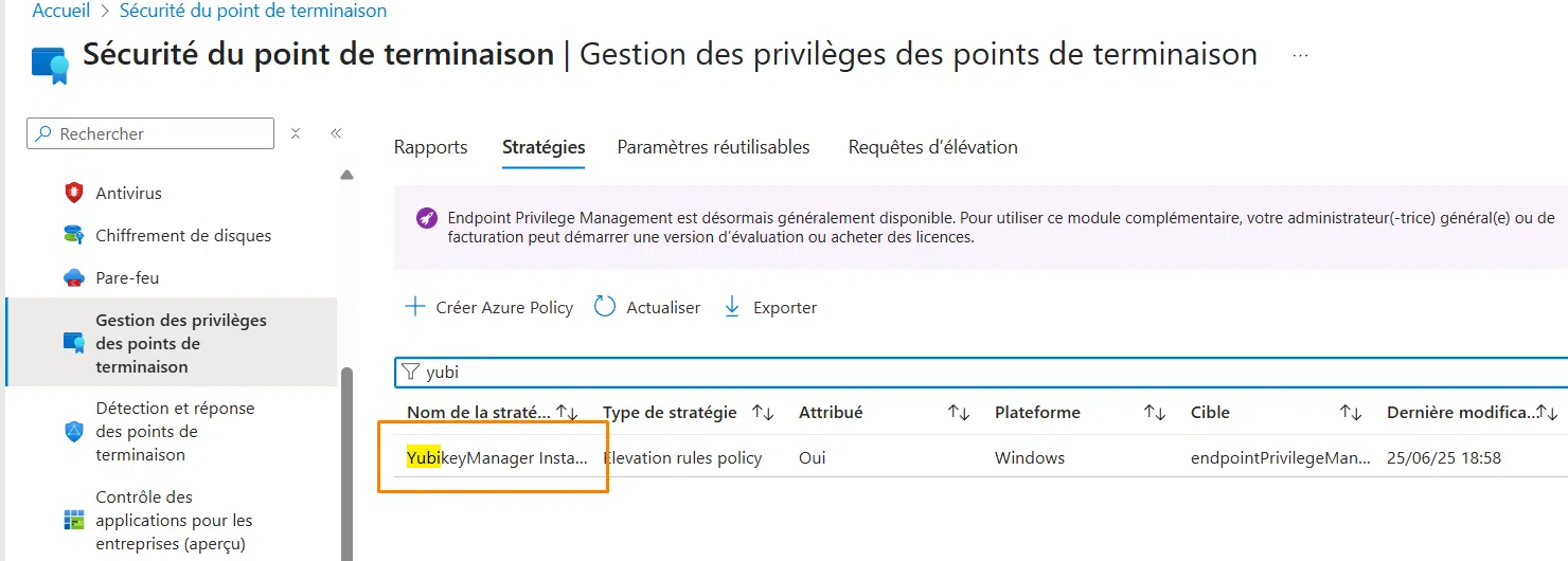 Stratégie EPM - Editer la policy d'élévation