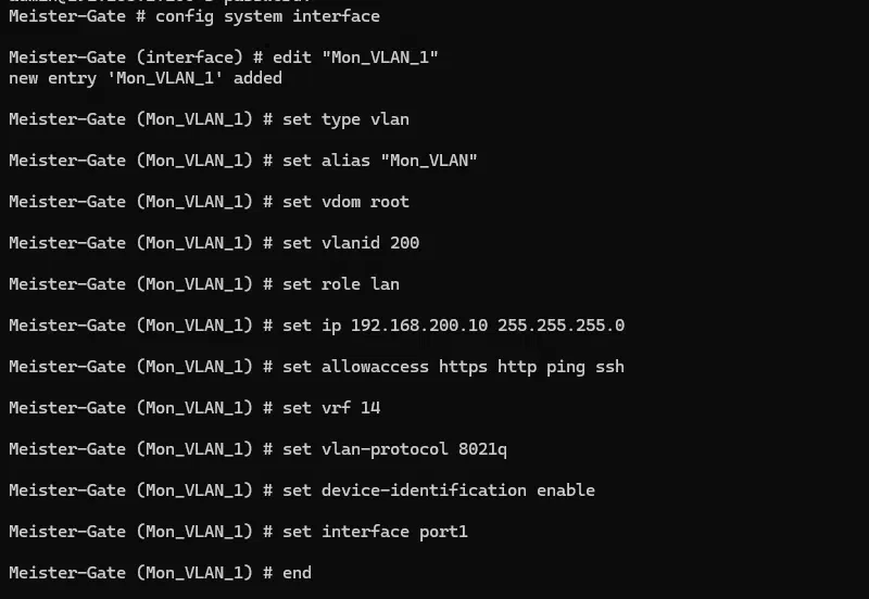 Nouvelle interface VLAN.