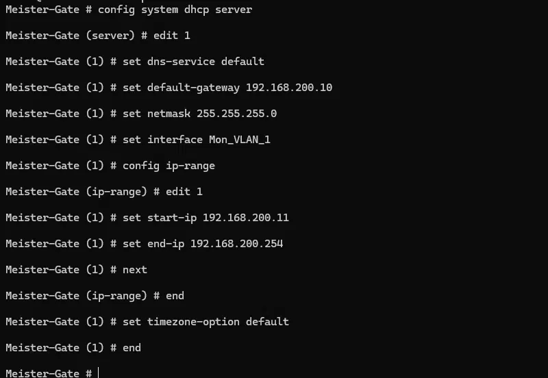 Configuration d'un serveur DHCP sur le VLAN.