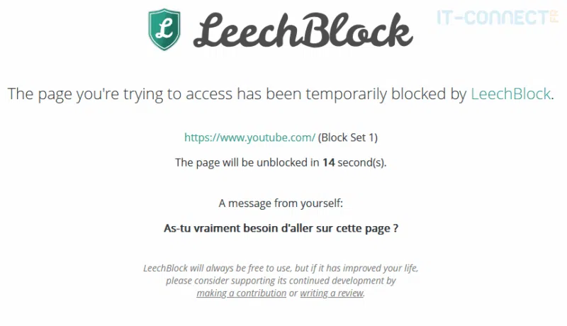 Page de chargement intermédiaire avec message personnel.
