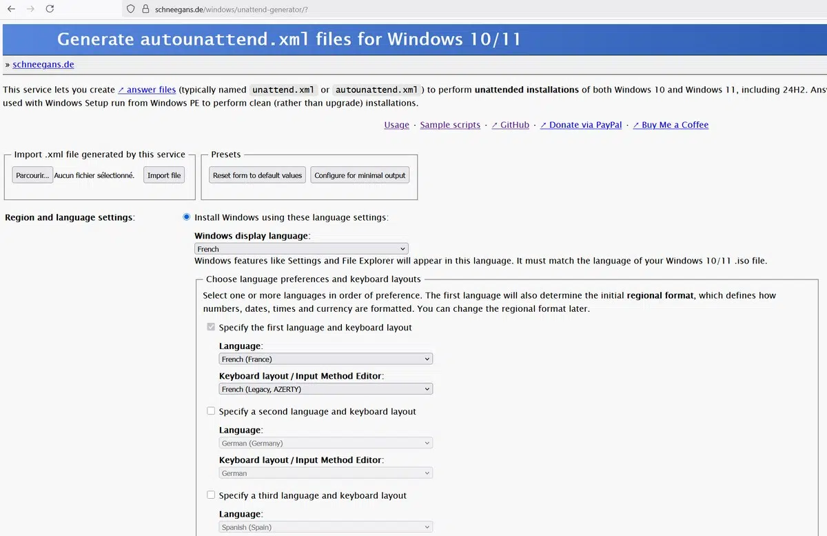 Générateur de fichiers de réponse Windows 11