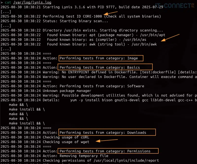 Journaux de l'analyse Lynis.