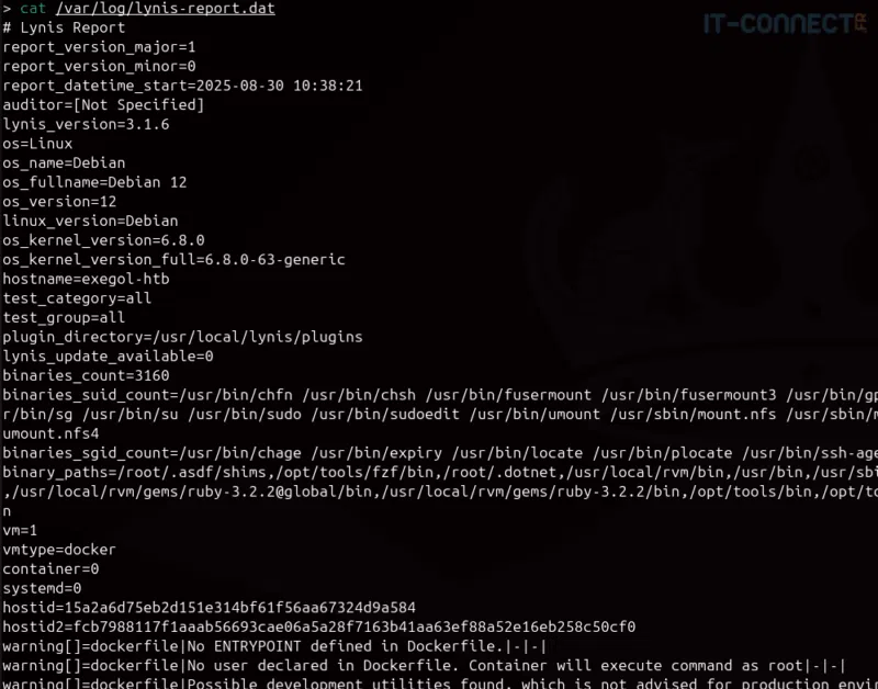 Configurations relevées par Lynis.