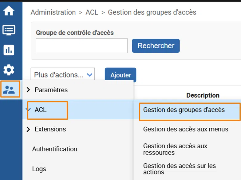 Centreon - Administration > ACL > Gestion des groupes d’accès