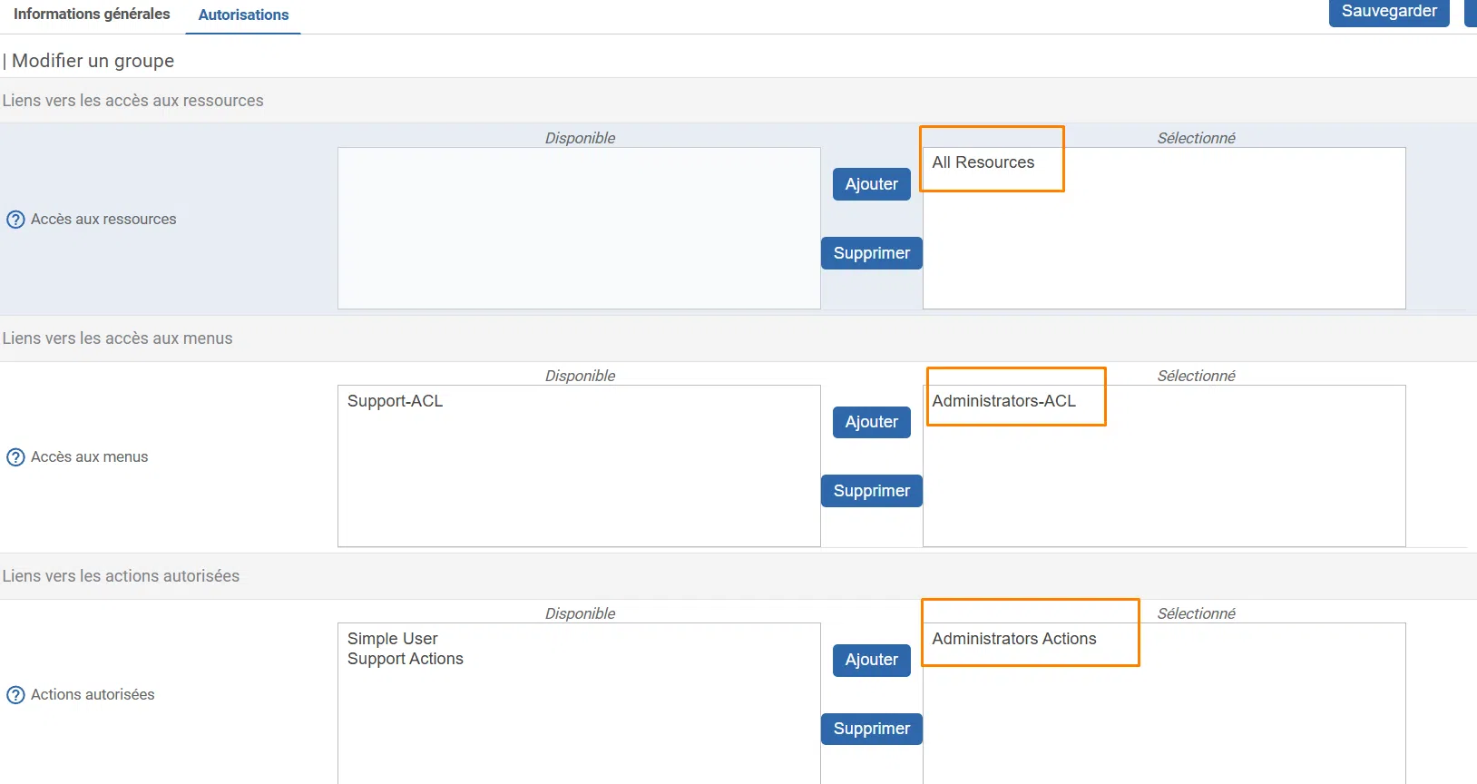 Centreon - Administration > ACL > Gestion des groupes d’accès - Relations