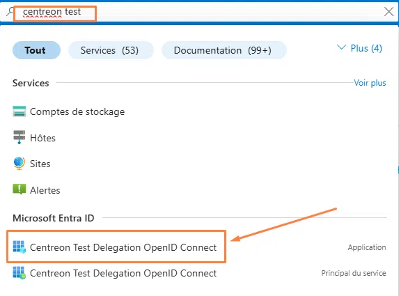 Azure - Retourner dans les paramètres de l'application Centreon