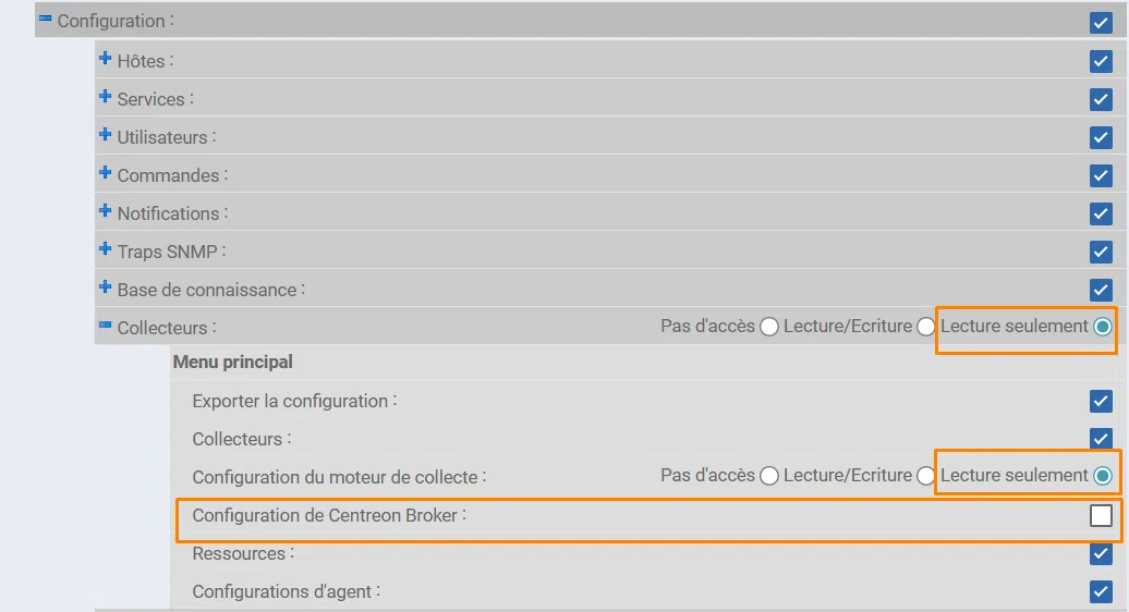 Centreon - Configurer avec les accès aux menus - Partie 4