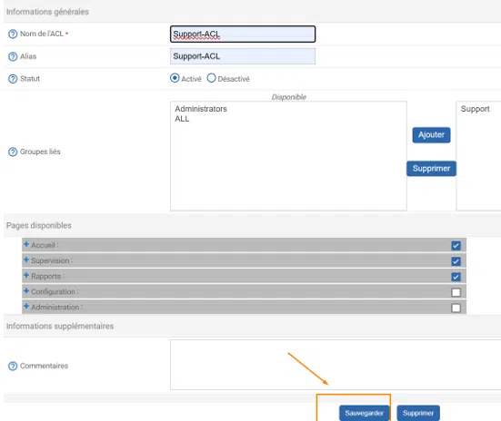 Configurer les ACL sur les menus pour l'équipe Support