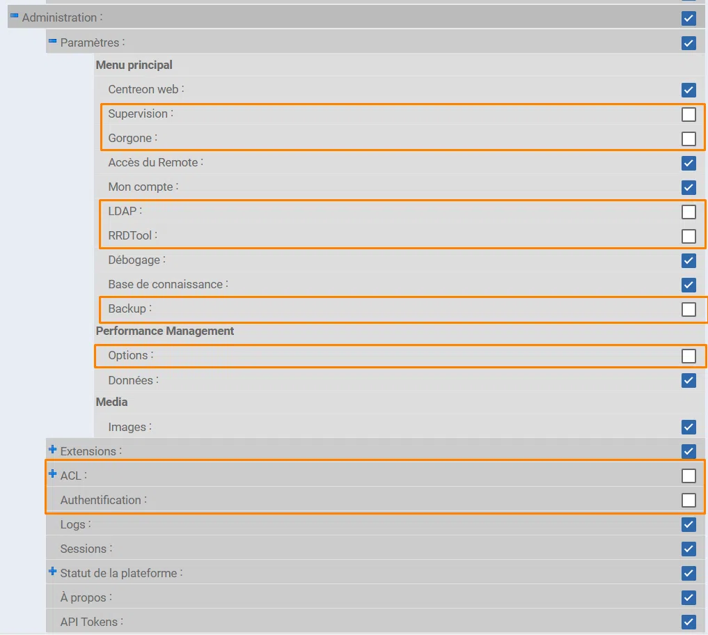 Centreon - Configurer avec les accès aux menus - Partie 5