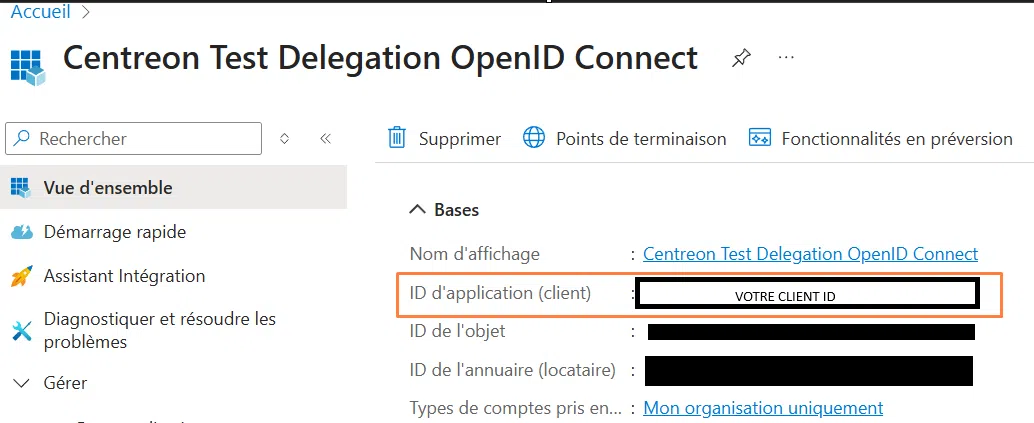 Azure - Application Centreon - Récupérer ID d'application