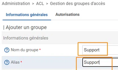 Centreon - ACL - Nom de l'ACL Support