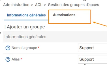 Centreon - ACL - Autorisation pour Support