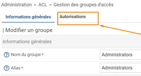 Centreon - Administration > ACL > Gestion des groupes d’accès - Autorisations