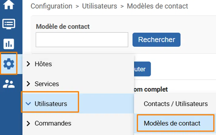 Centreon - Configuration > utilisateurs > Modèles de contact