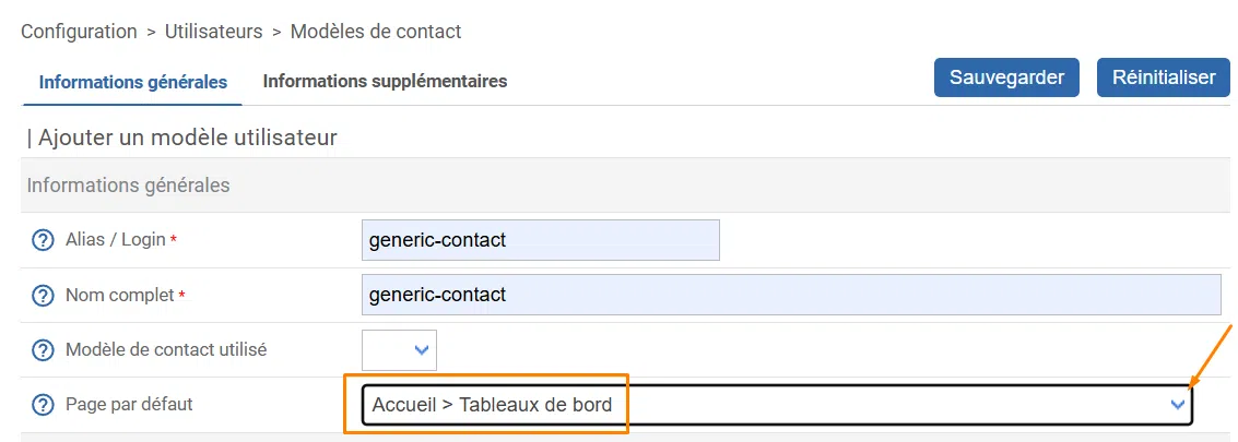 Centreon - Ajouter un modèle de contact - Définir le page d'accueil