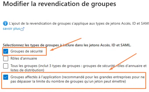 Azure - Application Centreon - Configuration du jeton - Revendication groupe de sécurité