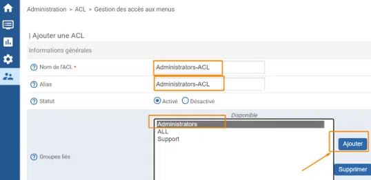 Centreon - ACL - Menu Administrators