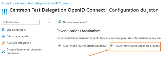 Azure - Application Centreon - Configuration du jeton - Ajouter une reventdication de groupes
