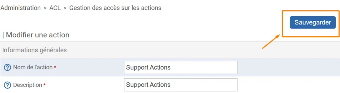 Centreon- ACL - Gestion des accès sur les actions - Actions du support - Sauvegarder