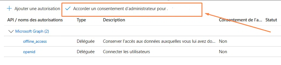 Application Azure - Centreon - Autorisations - Accorder un censentement d'administrateur