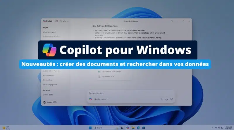 Copilot pour Windows - Créer des documents et rechercher dans vos données